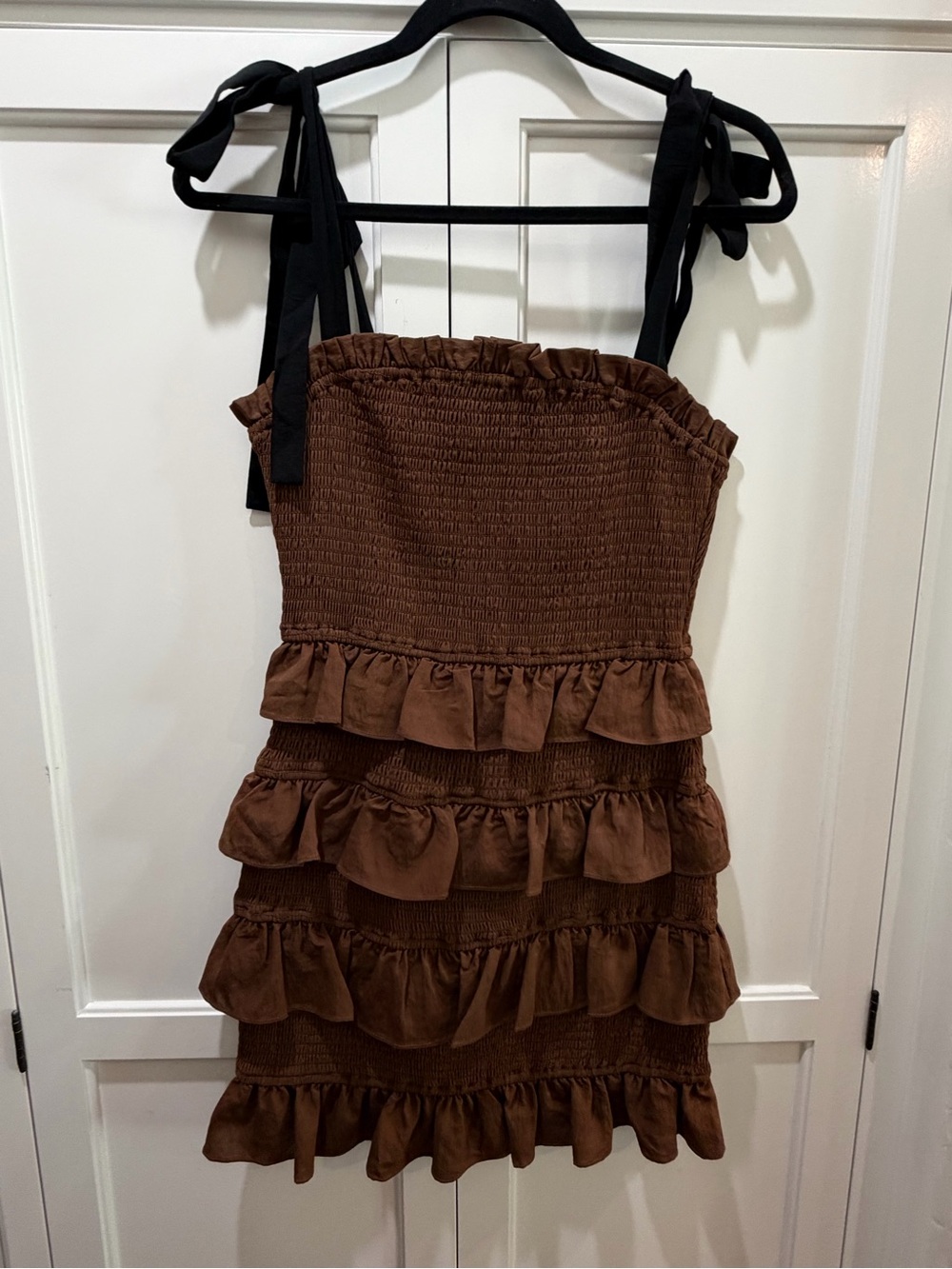 Endless Rose Chocolate Brown Ruffled Sundress with Tie Straps - Picture 2 of 11